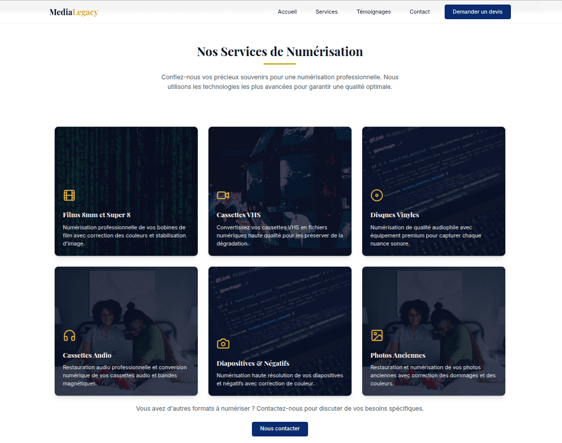 Site vitrine mettant en avant les services de numérisation